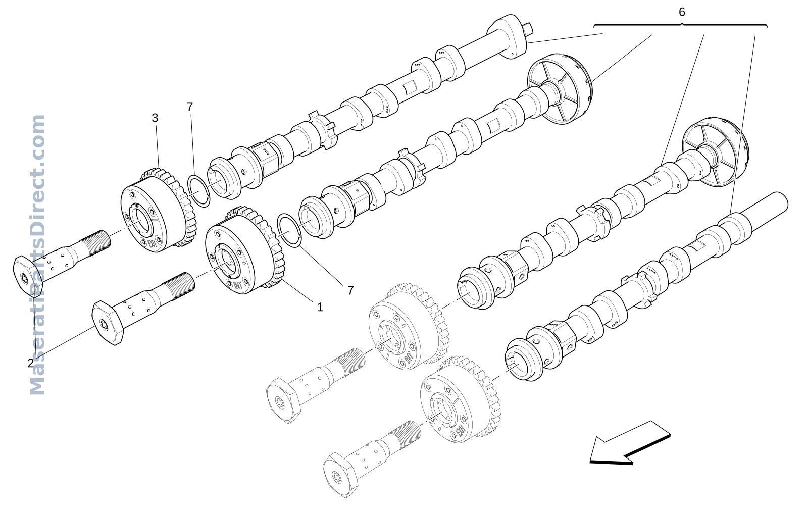 01.22 - 2 - RH CYLINDER HEAD CAMSHAFTS Diagram