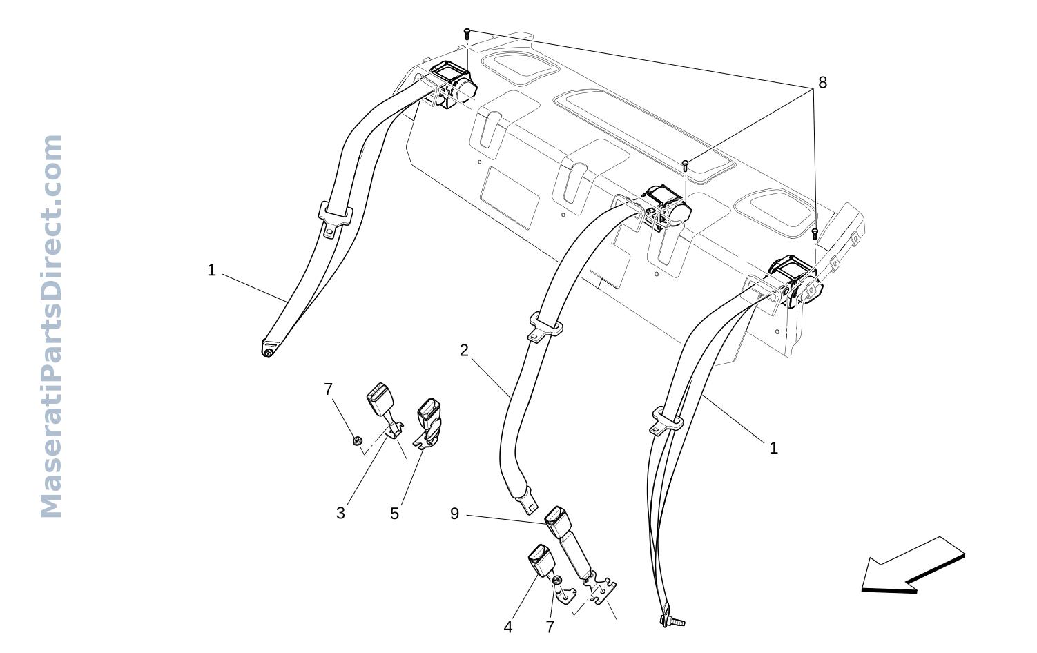 07.11 - 1 - REAR SEAT BELTS Diagram