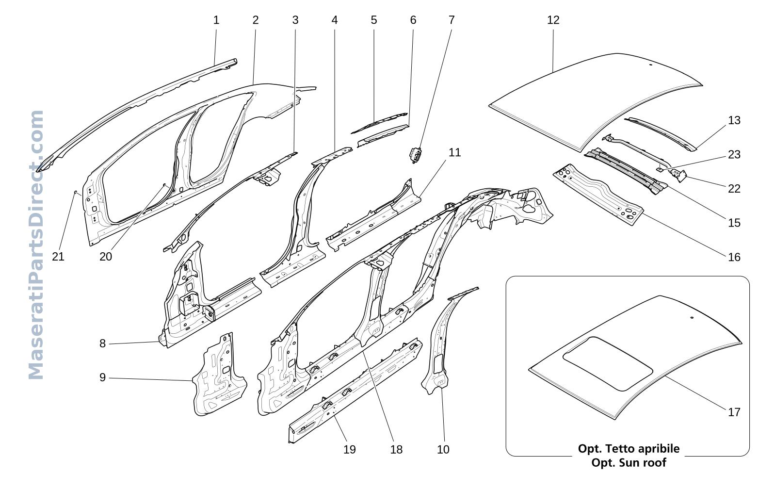 09.01 - 1 - BODYWORK AND CENTRAL OUTER TRIM PANELS Diagram