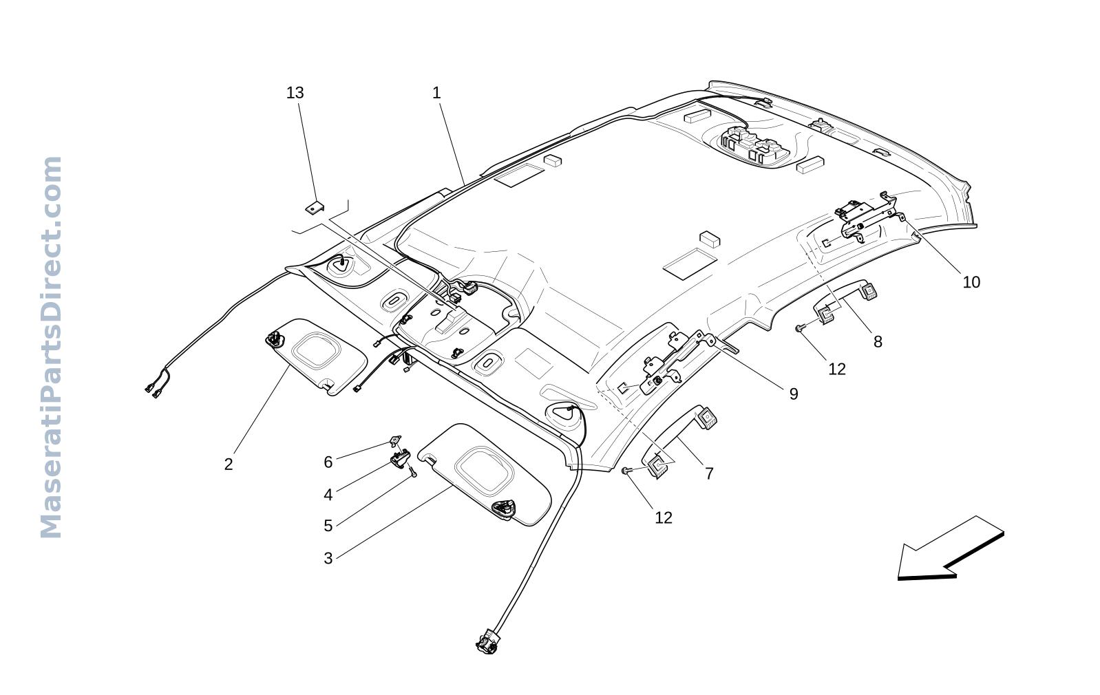 09.45 - 1 - ROOF AND SUN VISORS Diagram