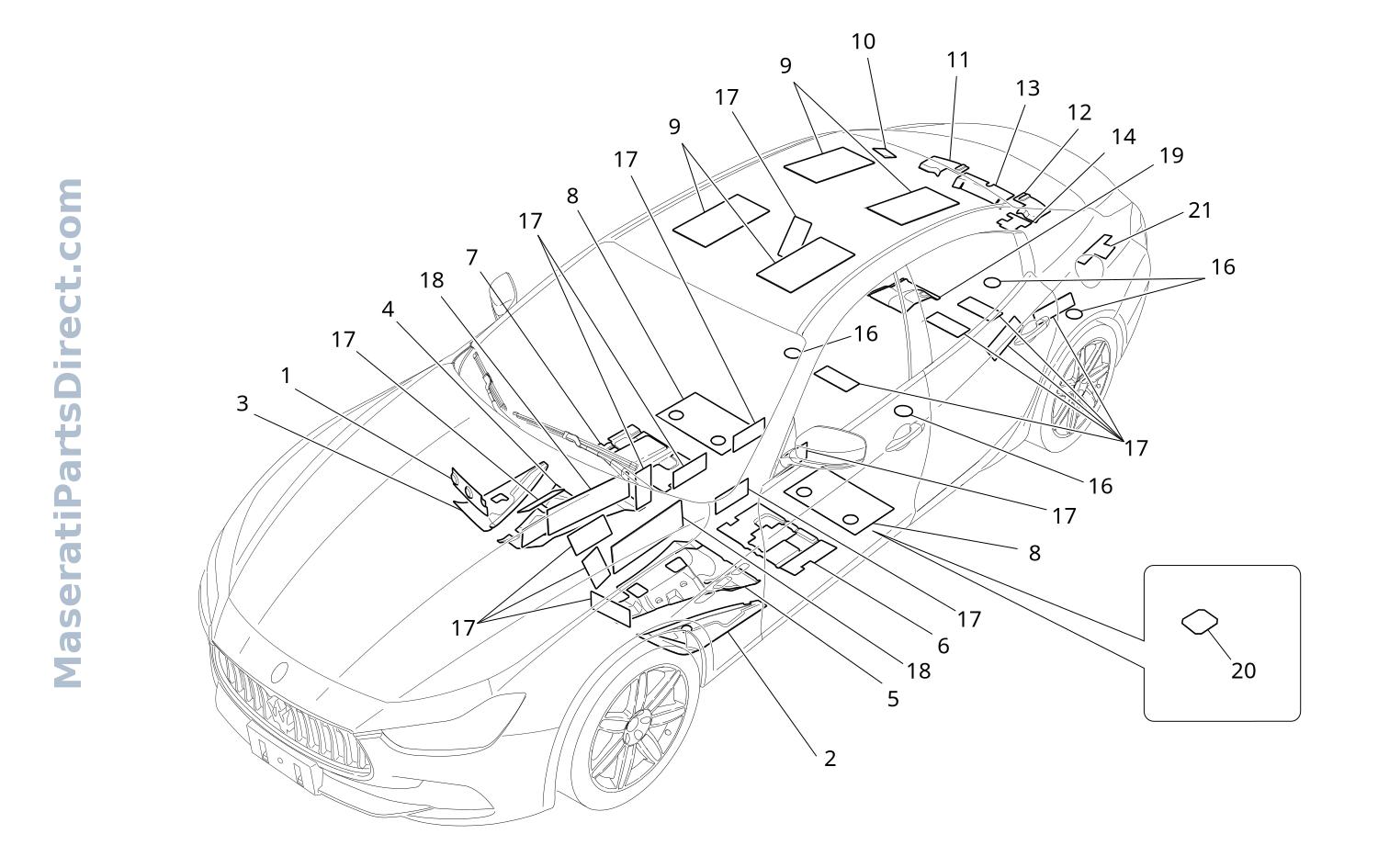 09.62 - 3 - SOUND-PROOFING PANELS INSIDE THE VEHICLE Diagram