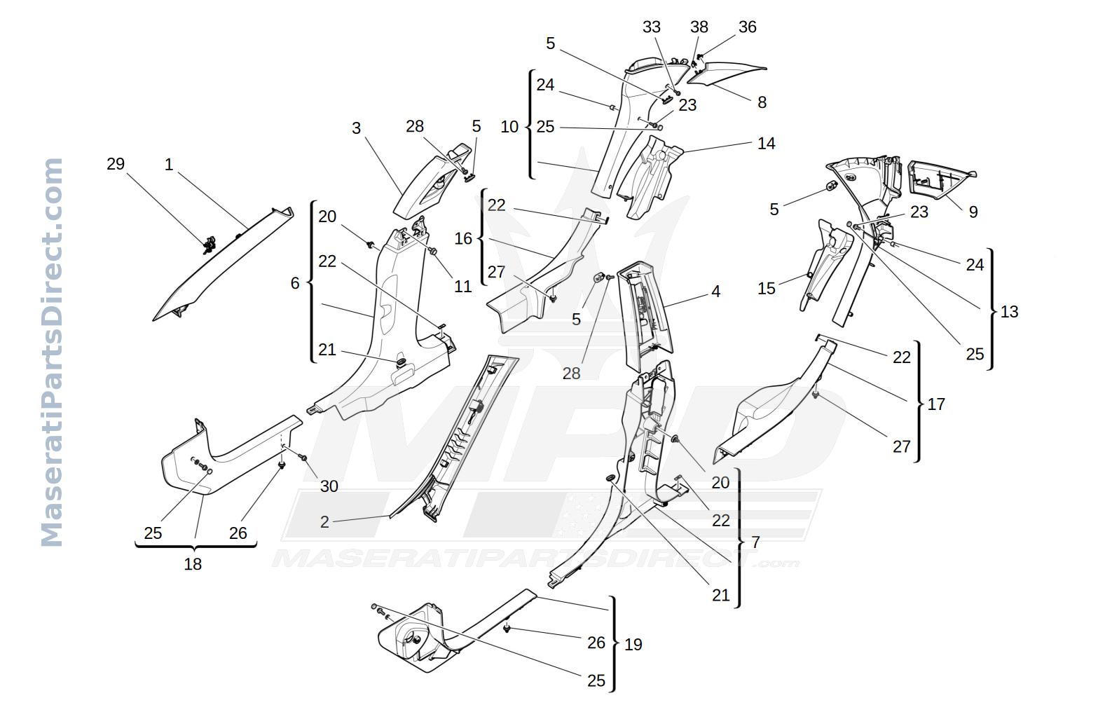 09.44 - 1 - PASSENGER COMPARTMENT B PILLAR TRIM PANELS AND SIDE PANELS Diagram