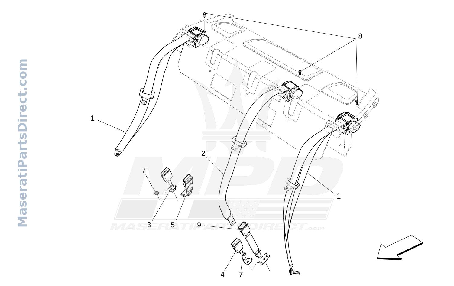 07.11 - 1 - REAR SEAT BELTS Diagram