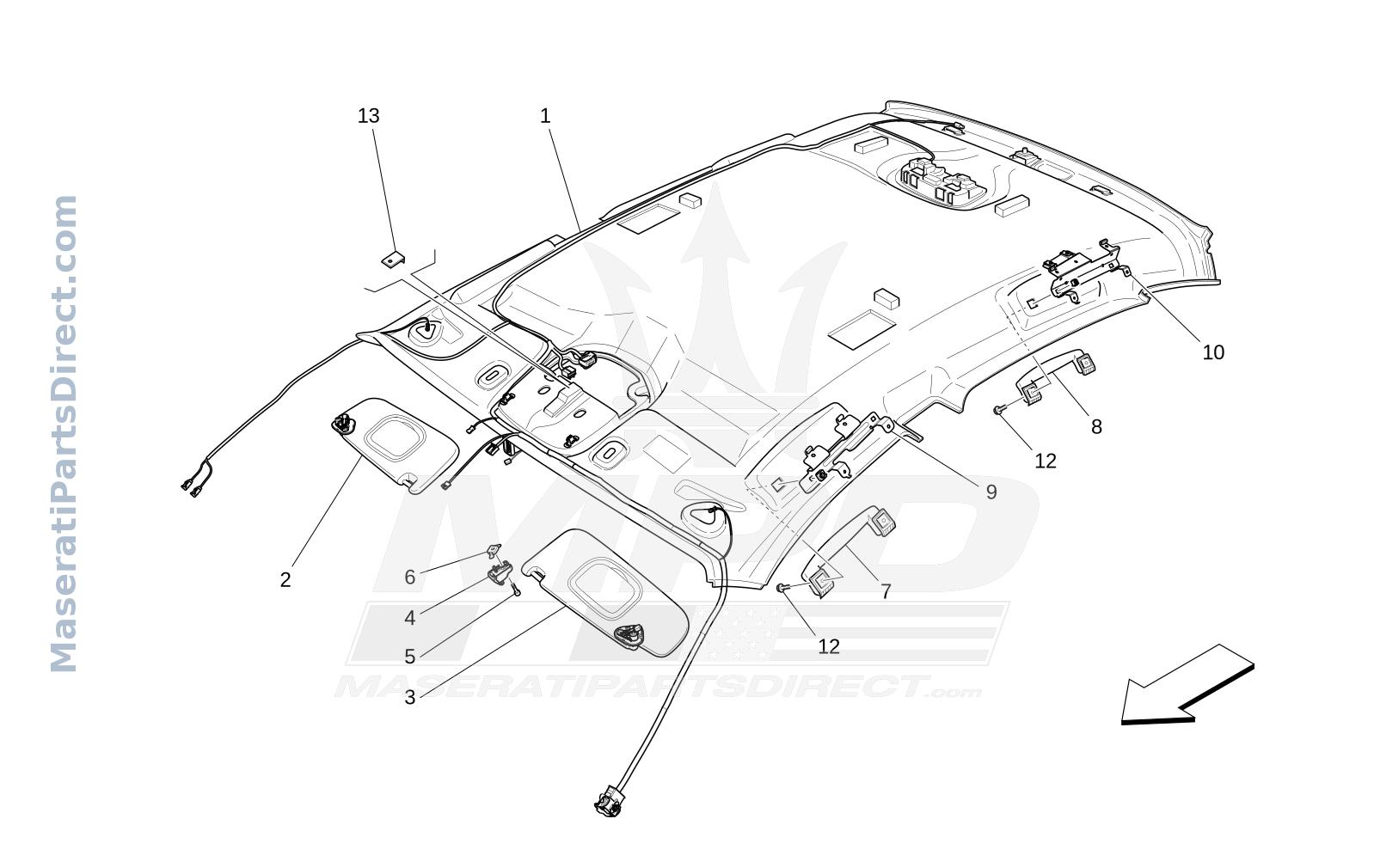 09.45 - 1 - ROOF AND SUN VISORS Diagram