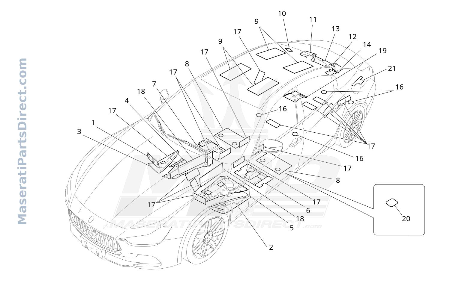 09.62 - 3 - SOUND-PROOFING PANELS INSIDE THE VEHICLE Diagram