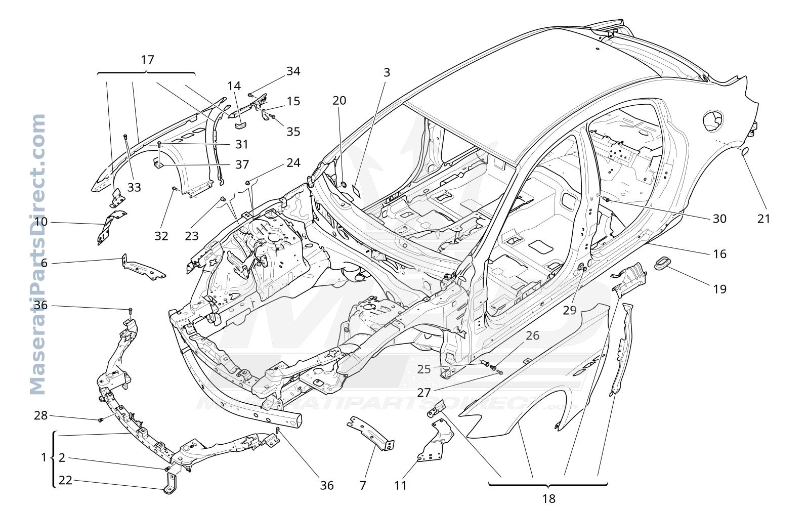 09.00 - 1 - BODYWORK AND FRONT OUTER TRIM PANELS Diagram