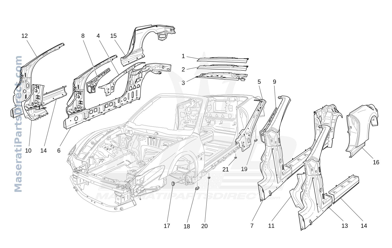 09.01 - 1 - BODYWORK AND CENTRAL OUTER TRIM PANELS Diagram