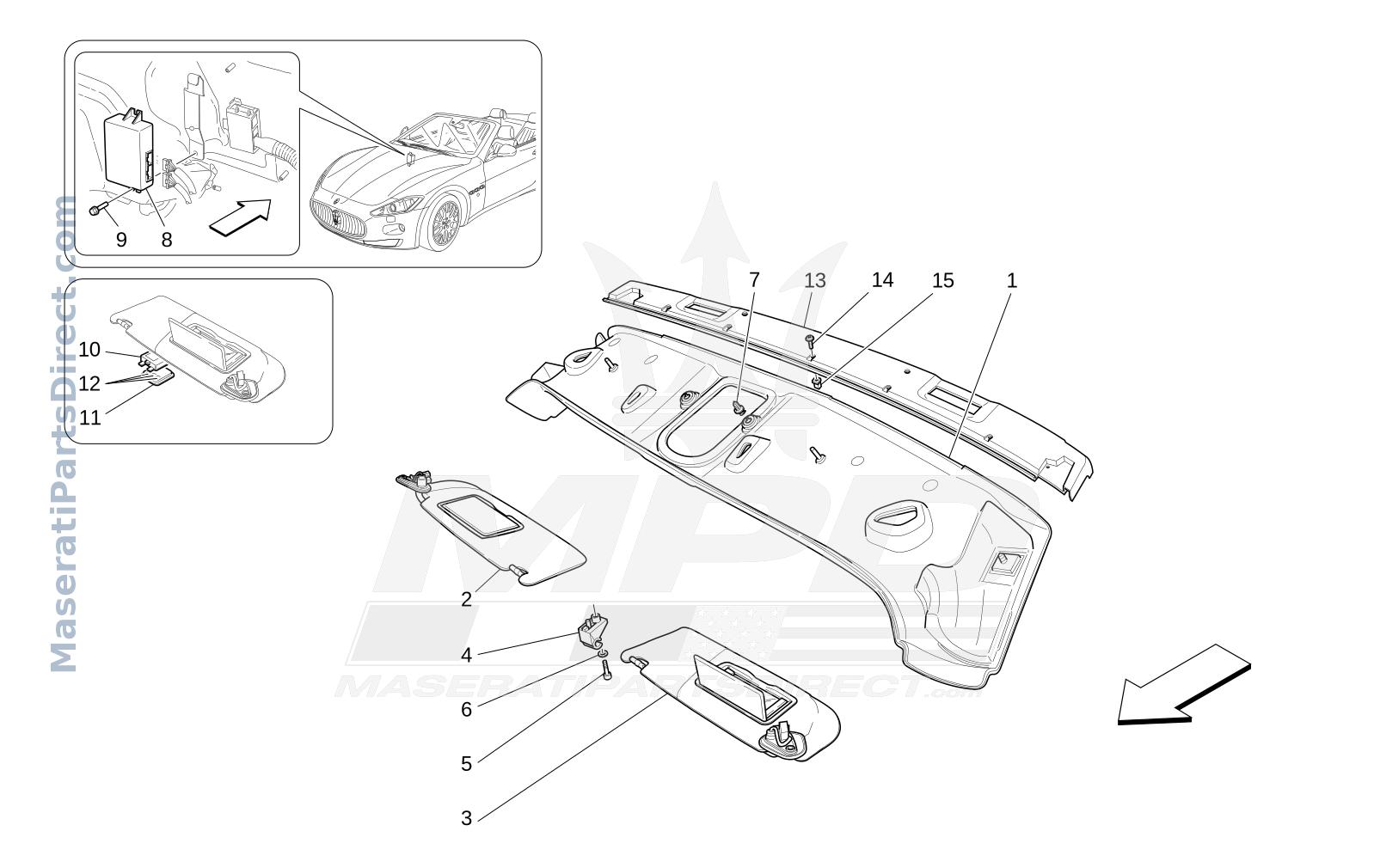 09.45 - 1 - ROOF AND SUN VISORS Diagram