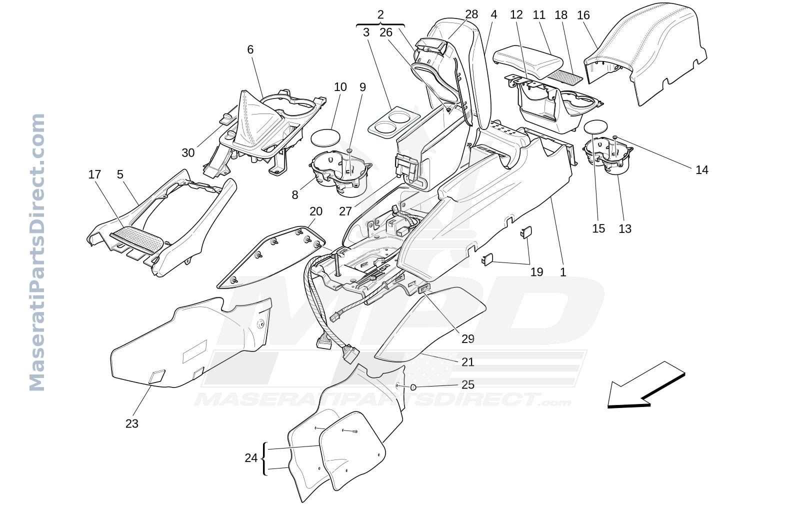 09.51 - 1 - ACCESSORY CONSOLE AND CENTRE CONSOLE Diagram