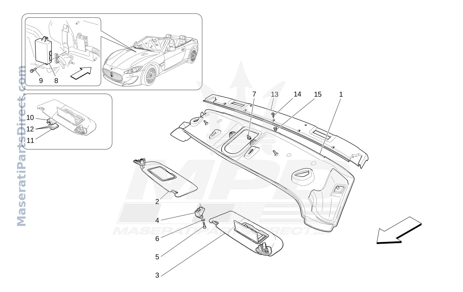 09.45 - 1 - ROOF AND SUN VISORS Diagram
