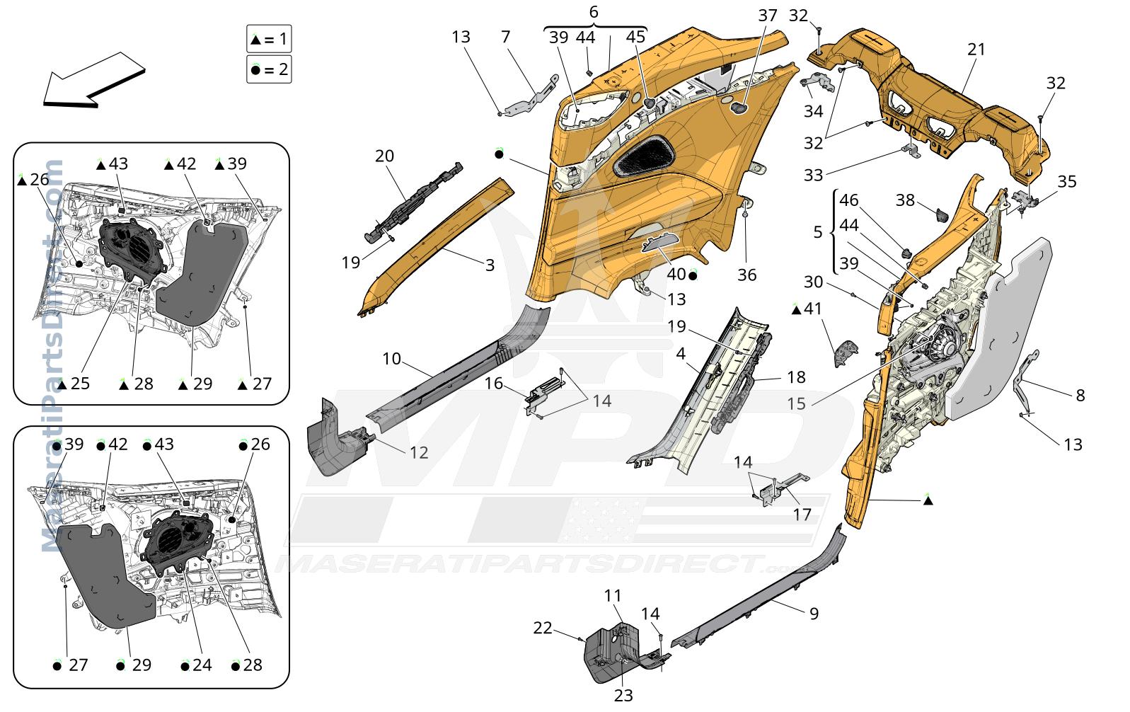 09.44 - 1 - PASSENGER COMPARTMENT B PILLAR TRIM PANELS AND SIDE PANELS Diagram
