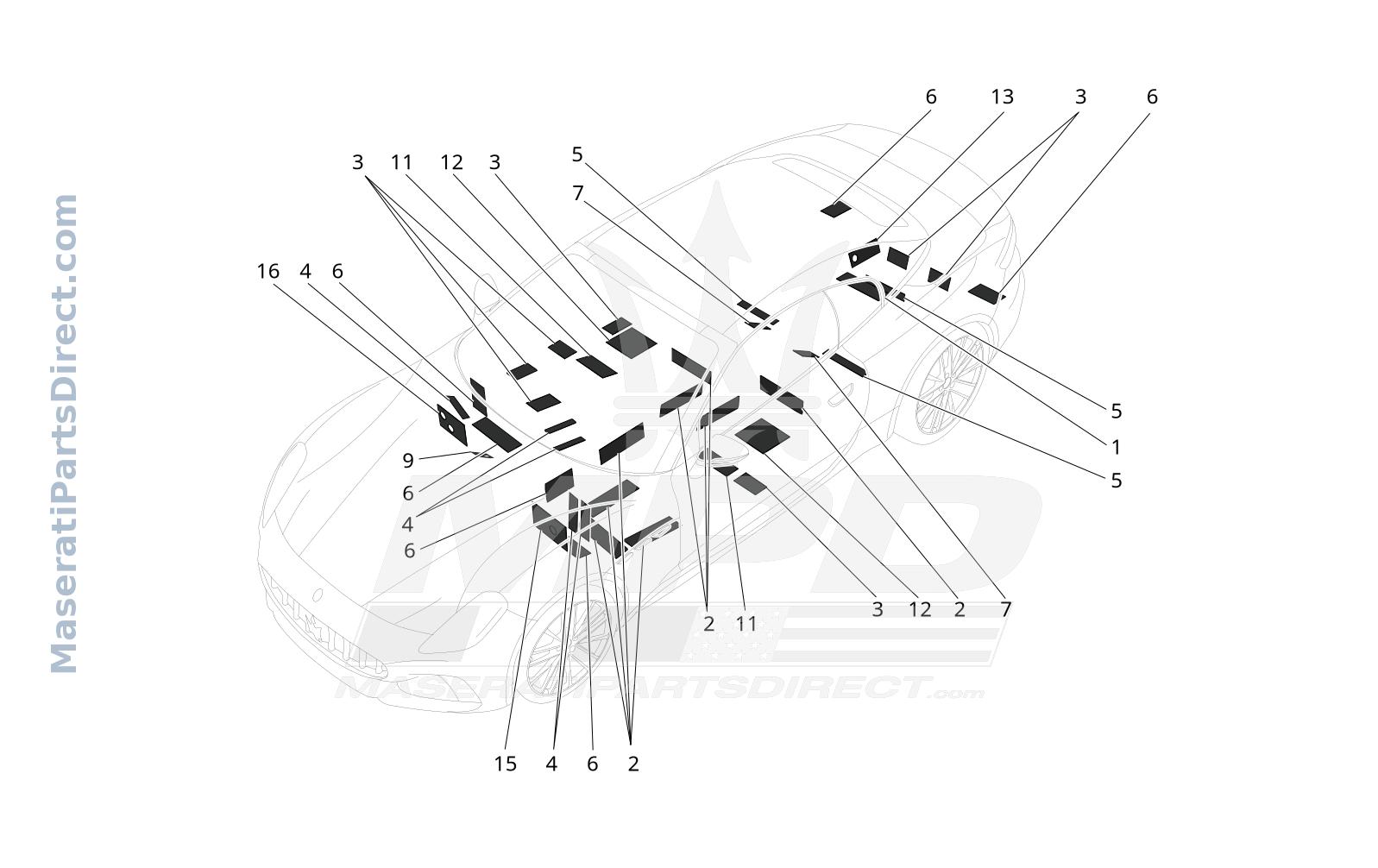 09.62 - 3 - SOUND-PROOFING PANELS INSIDE THE VEHICLE Diagram