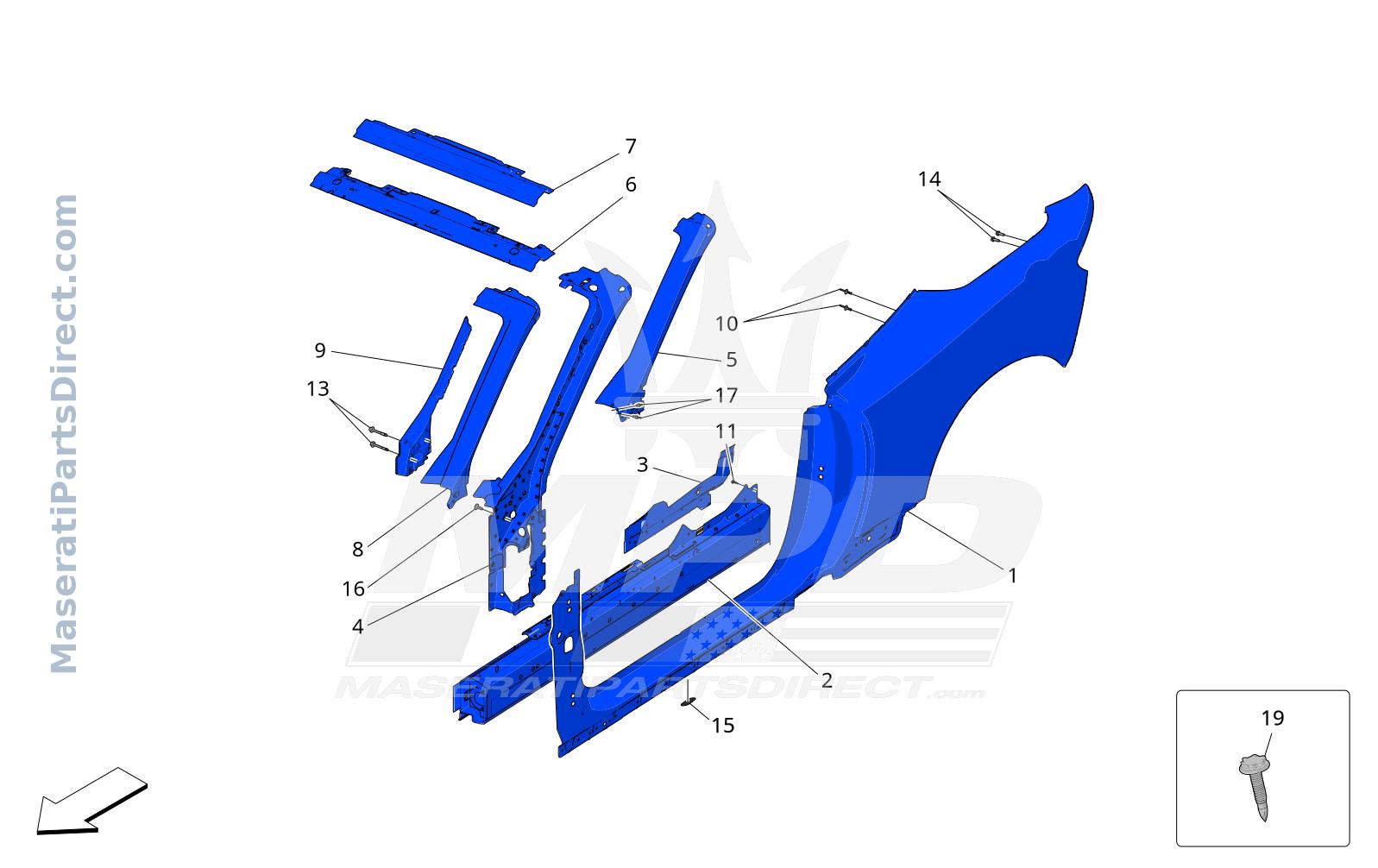 09.01 - 1 - BODYWORK AND CENTRAL OUTER TRIM PANELS Diagram