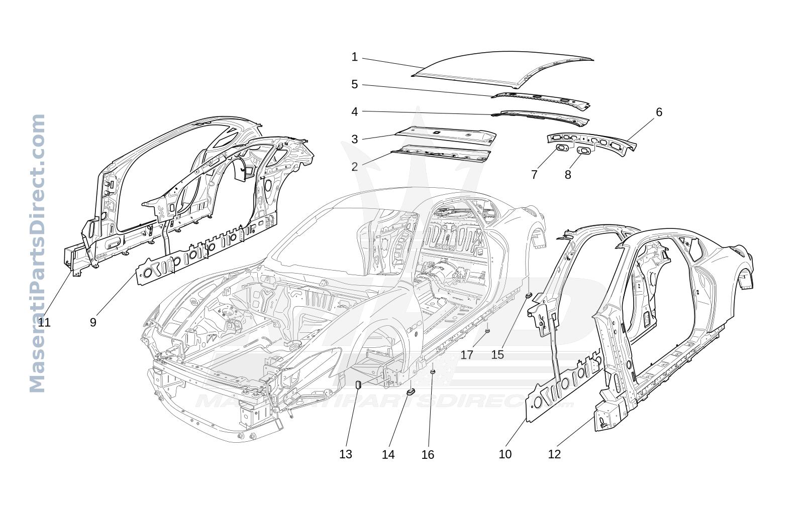 09.01 - 3 - BODYWORK AND CENTRAL OUTER TRIM PANELS Diagram