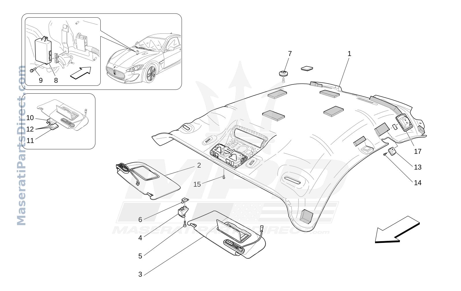 09.45 - 2 - ROOF AND SUN VISORS Diagram