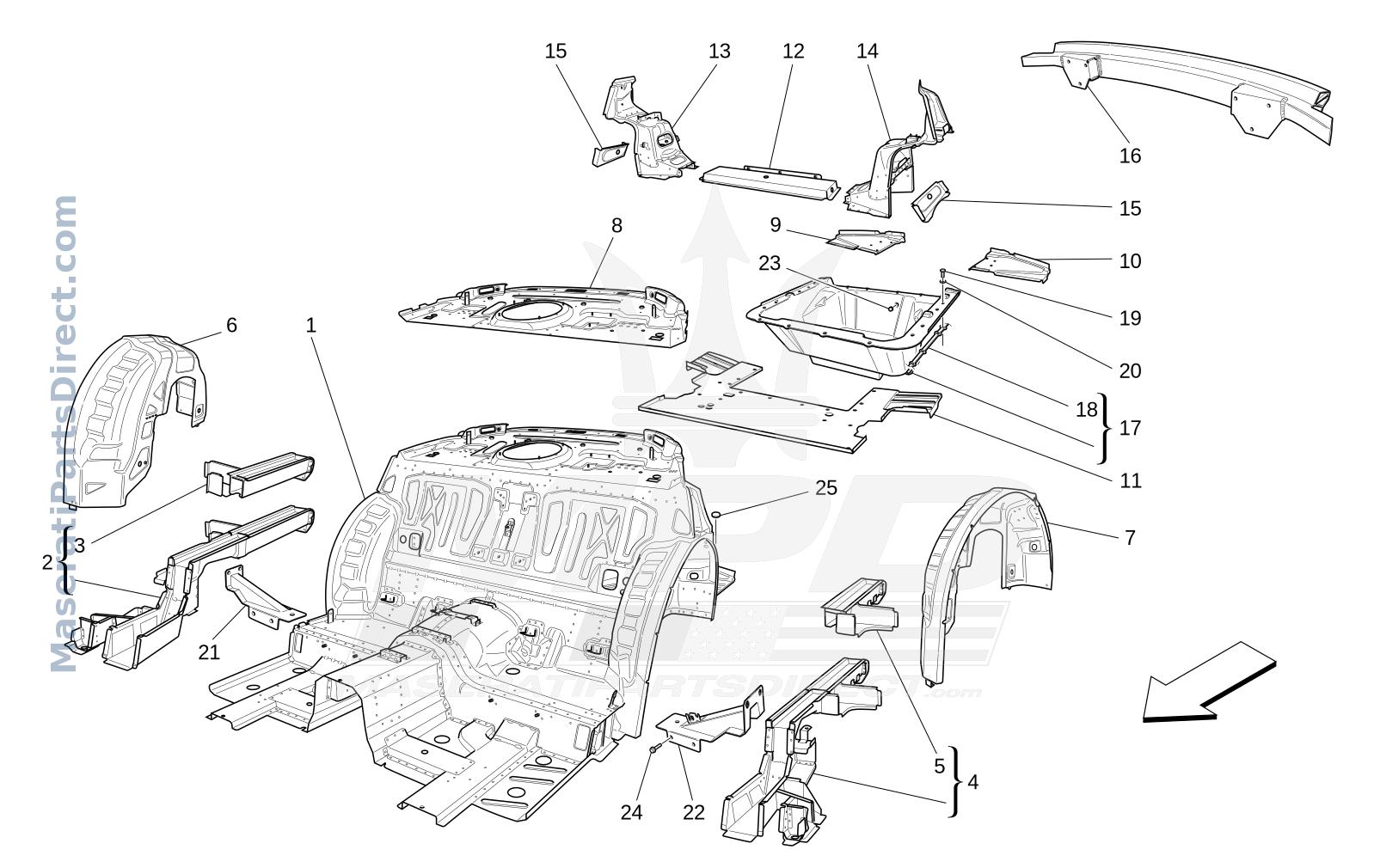 09.05 - 1 - REAR STRUCTURAL FRAMES AND SHEET PANELS Diagram