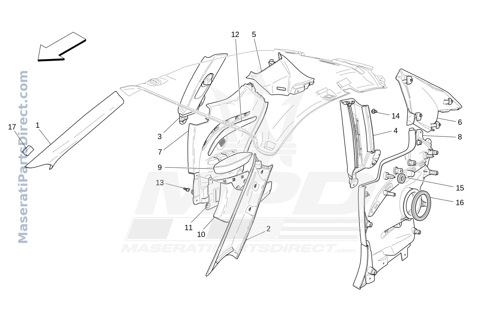 09.44 - 1 - PASSENGER COMPARTMENT B PILLAR TRIM PANELS AND SIDE PANELS Diagram