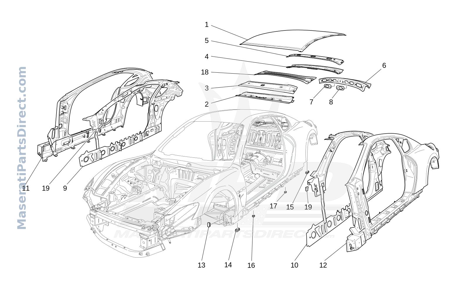 09.01 - 3 - BODYWORK AND CENTRAL OUTER TRIM PANELS Diagram