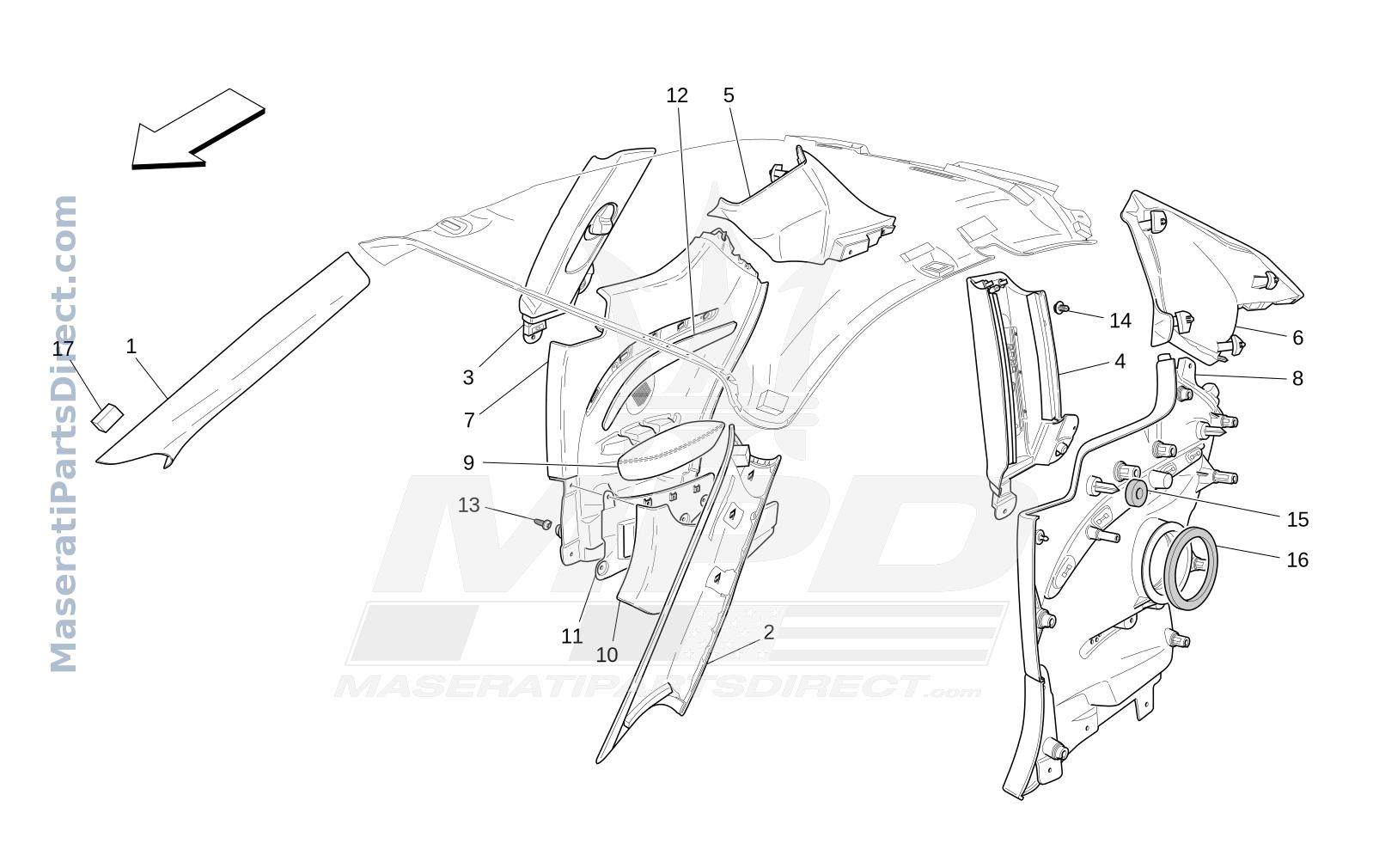 09.44 - 2 - PASSENGER COMPARTMENT B PILLAR TRIM PANELS AND SIDE PANELS Diagram