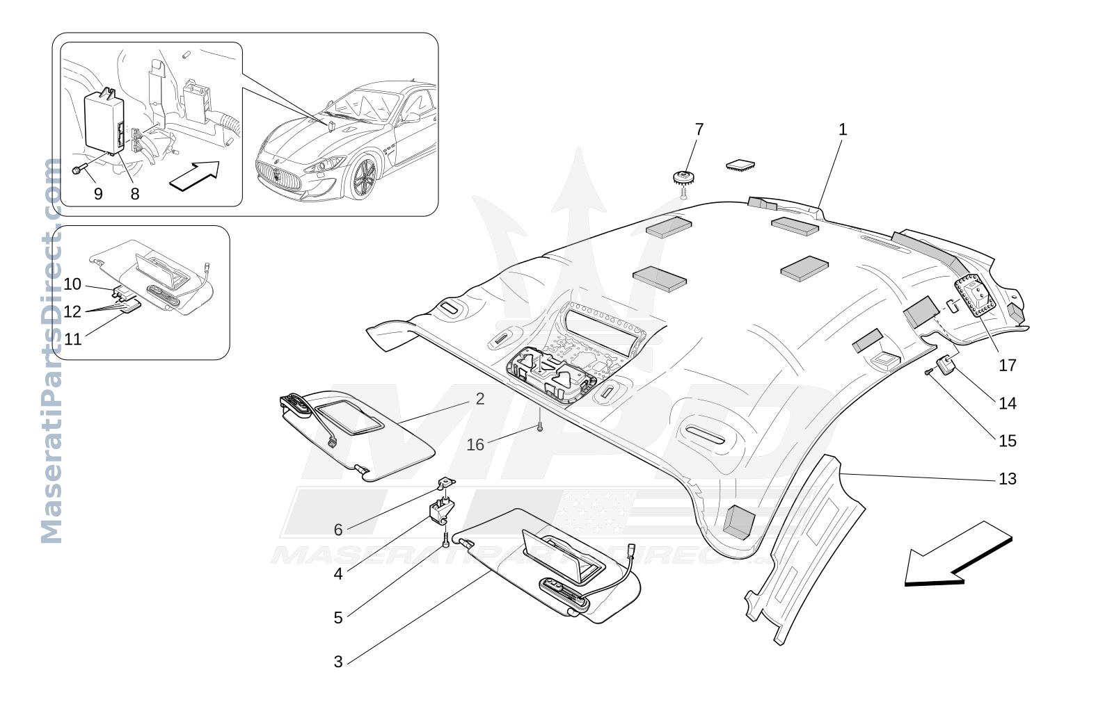 09.45 - 1 - ROOF AND SUN VISORS Diagram