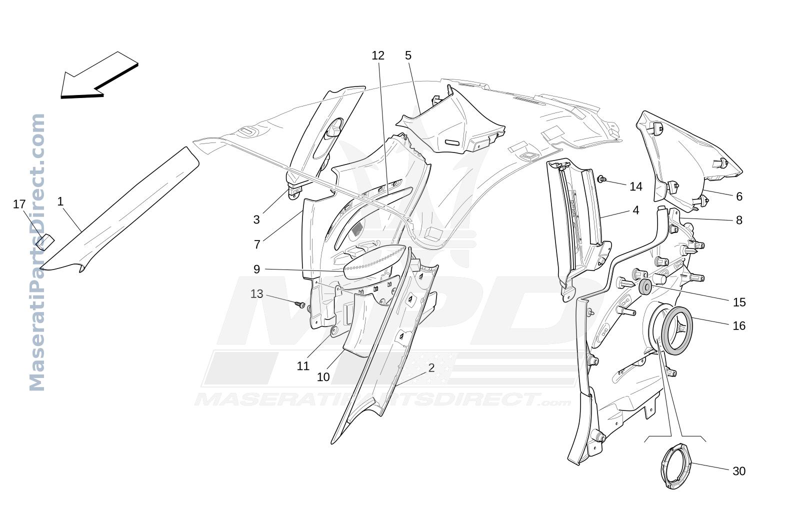 09.44 - 4 - PASSENGER COMPARTMENT B PILLAR TRIM PANELS AND SIDE PANELS Diagram
