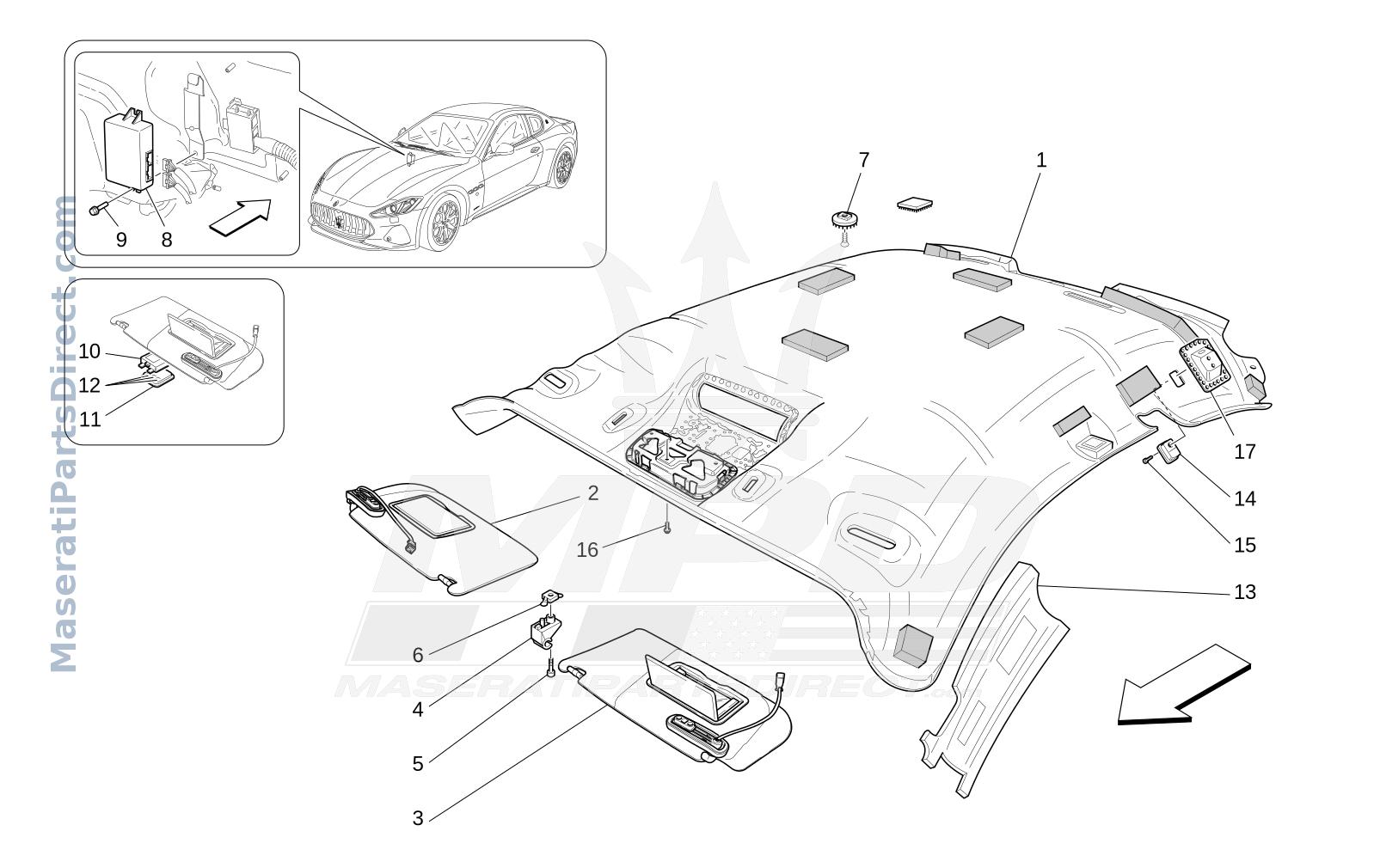 09.45 - 4 - ROOF AND SUN VISORS Diagram
