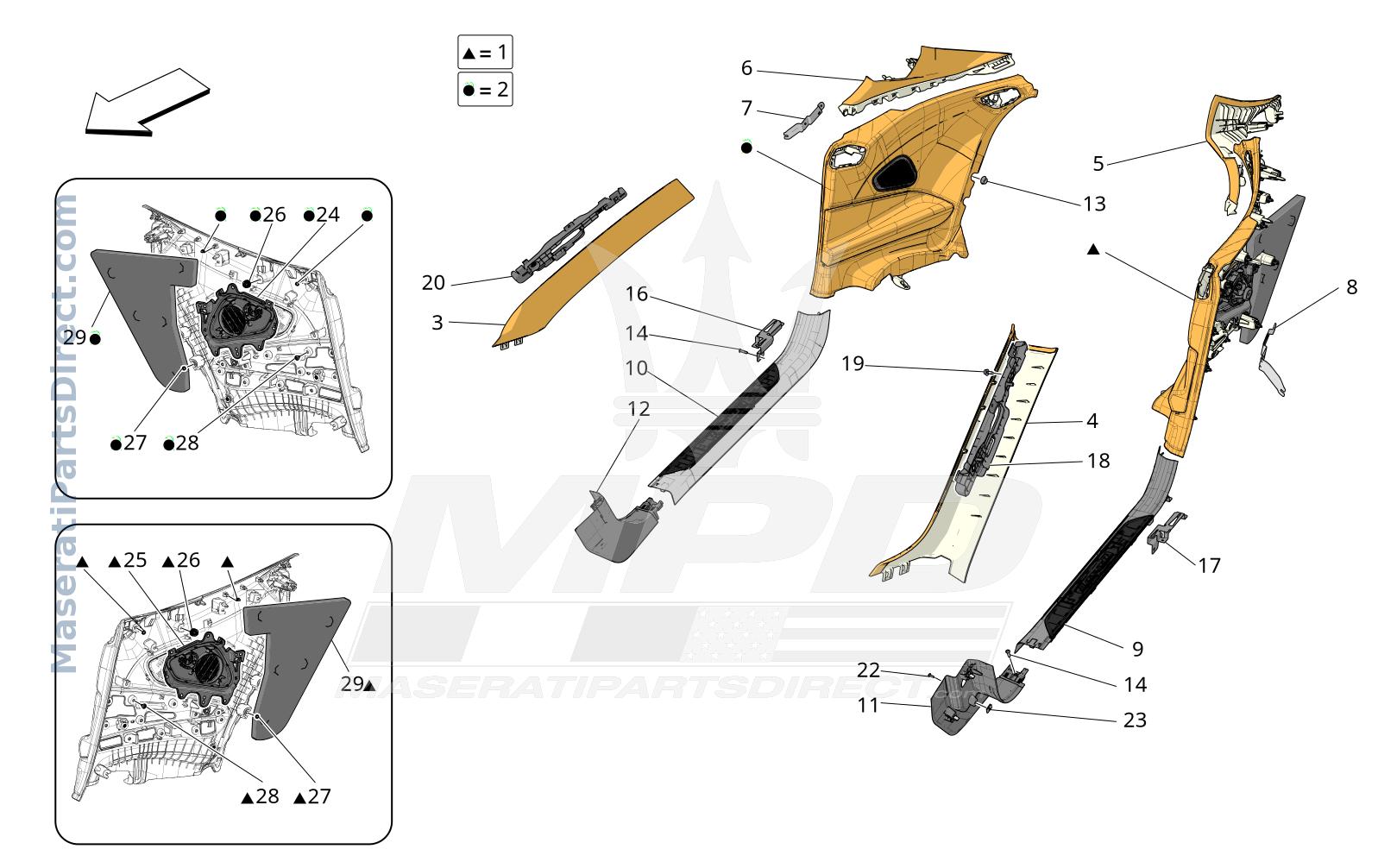 09.44 - 1 - PASSENGER COMPARTMENT B PILLAR TRIM PANELS AND SIDE PANELS Diagram