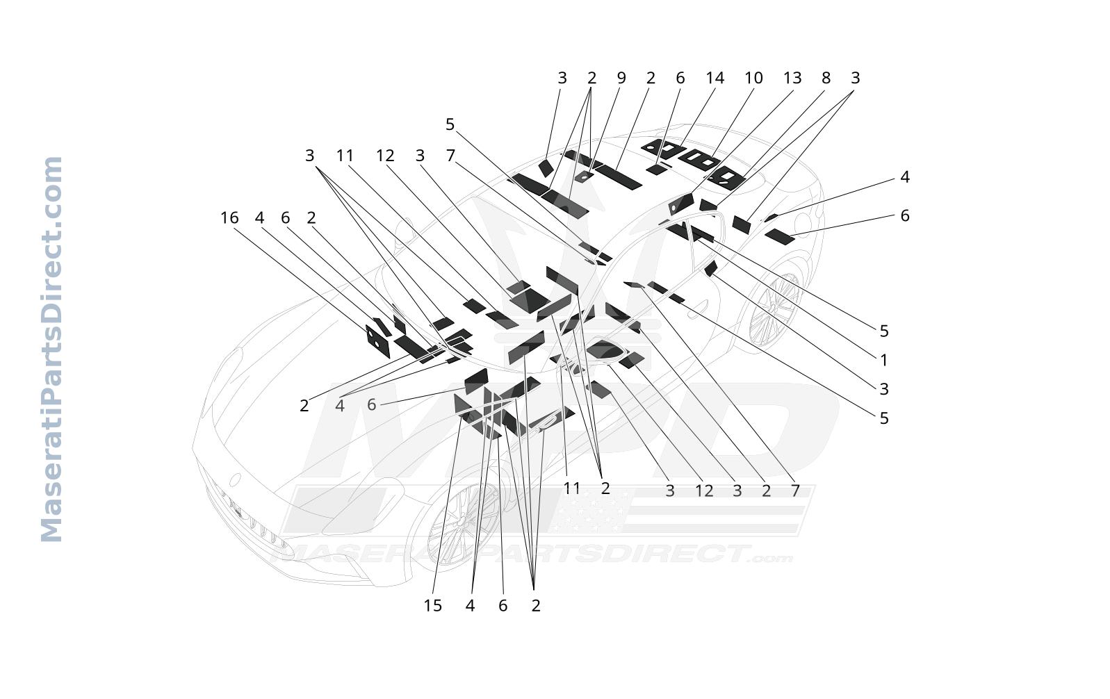 09.62 - 2 - SOUND-PROOFING PANELS INSIDE THE VEHICLE Diagram