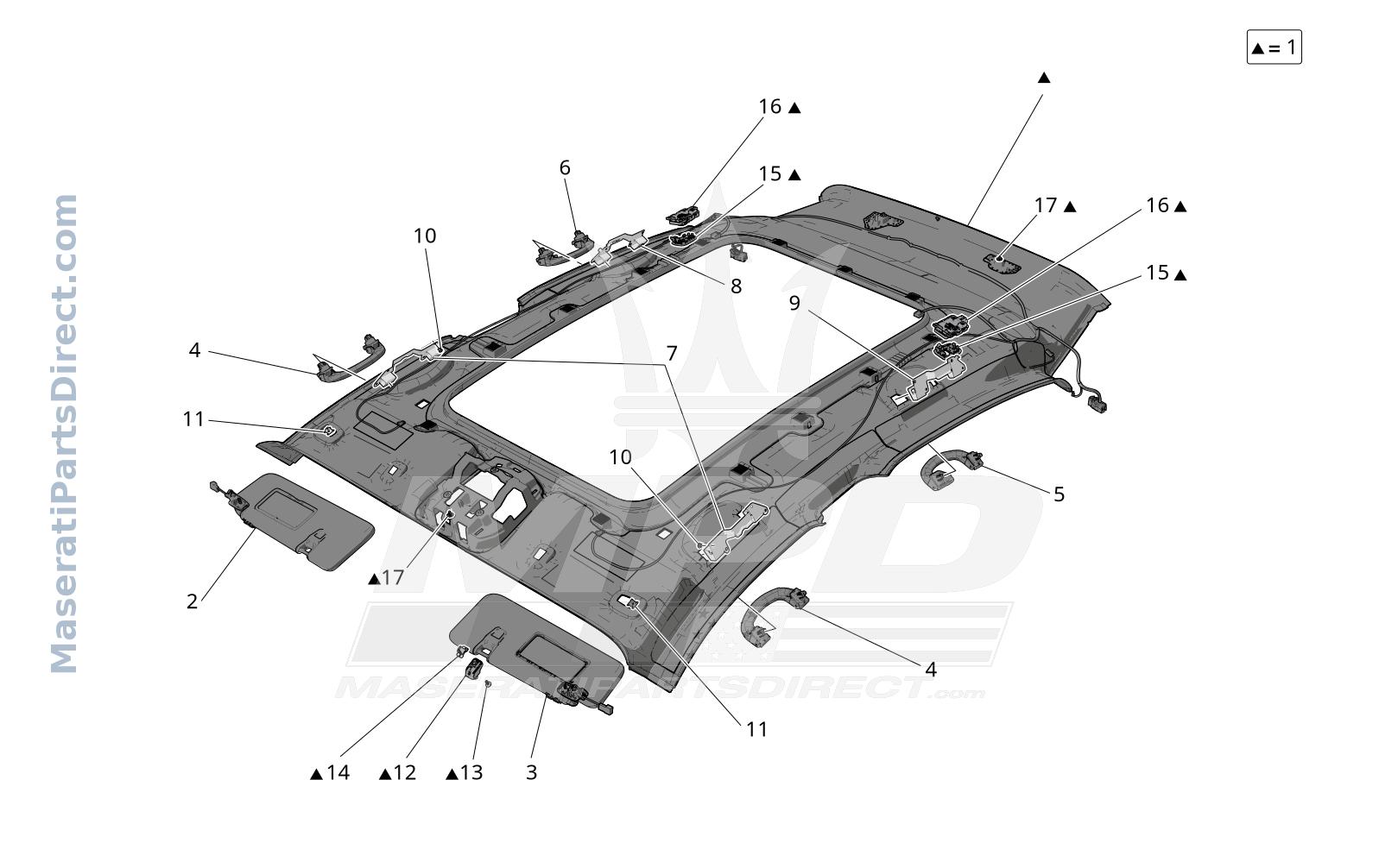 09.45 - 1 - ROOF AND SUN VISORS Diagram