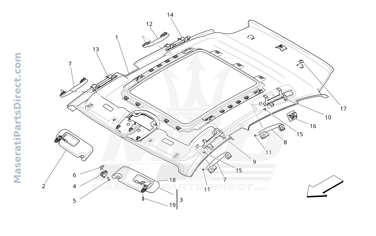 09.45 - 1 - ROOF AND SUN VISORS Diagram
