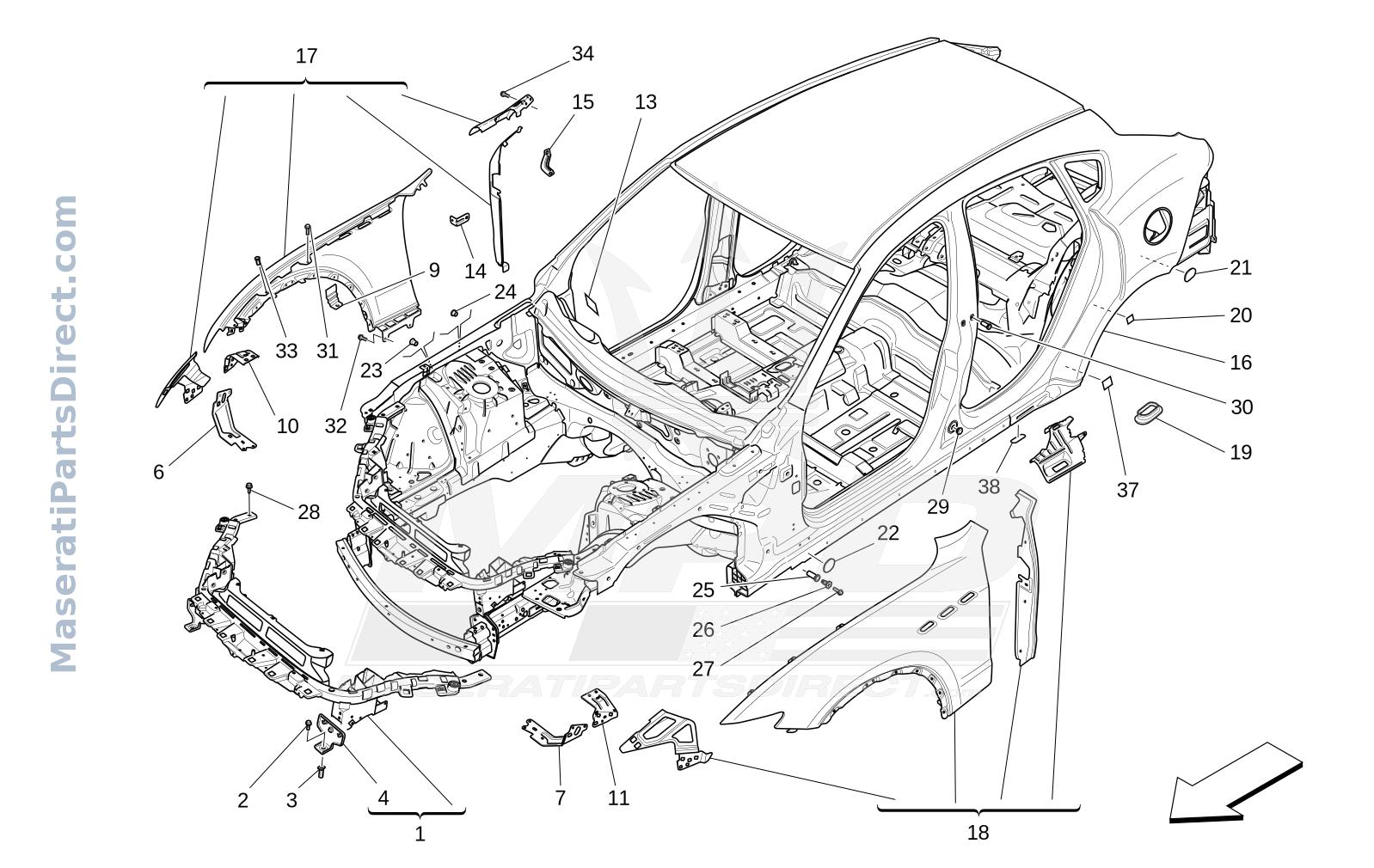 09.00 - 1 - BODYWORK AND FRONT OUTER TRIM PANELS Diagram
