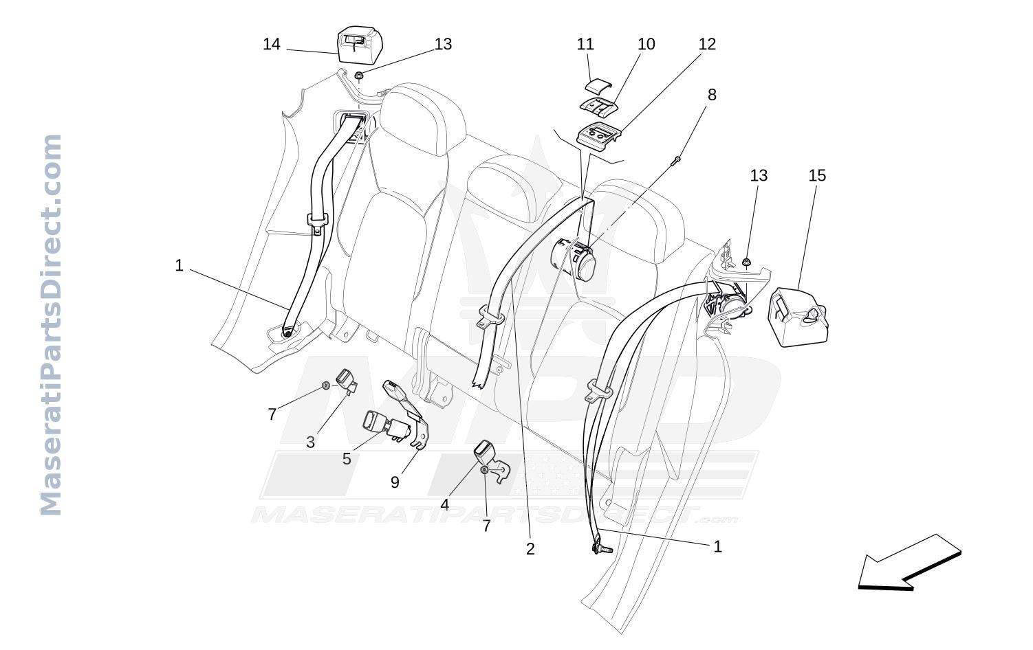 07.11 - 1 - REAR SEAT BELTS Diagram