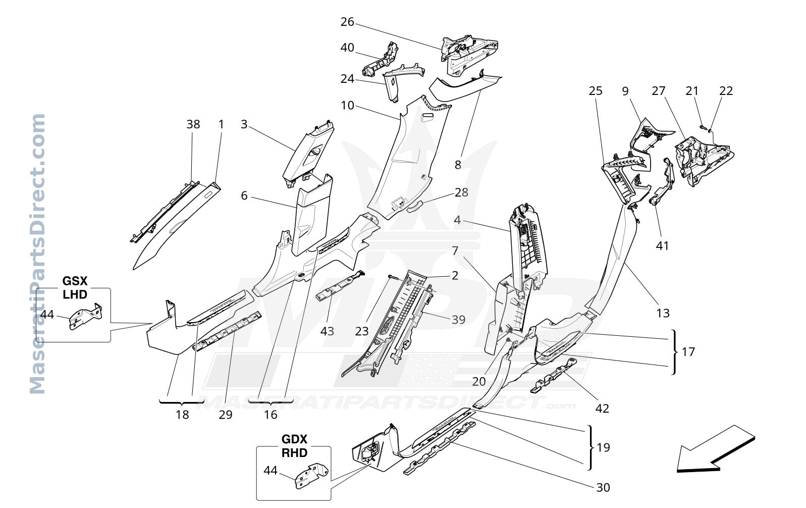 09.44 - 1 - PASSENGER COMPARTMENT B PILLAR TRIM PANELS AND SIDE PANELS Diagram