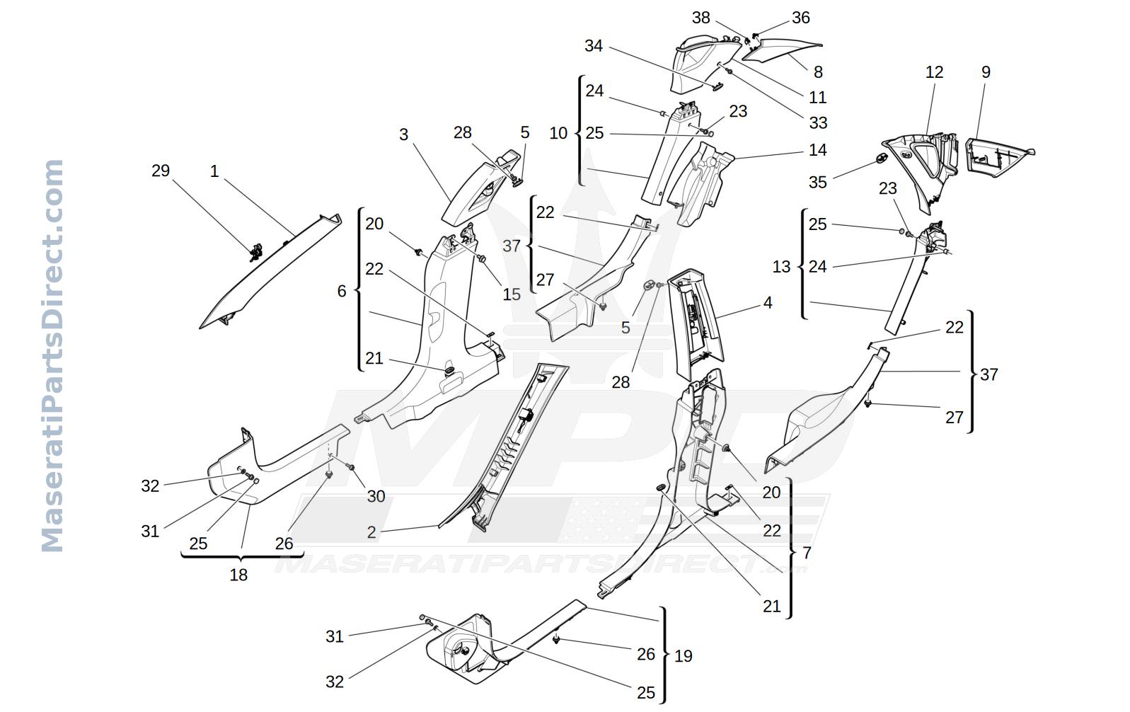 09.44 - 1 - PASSENGER COMPARTMENT B PILLAR TRIM PANELS AND SIDE PANELS Diagram