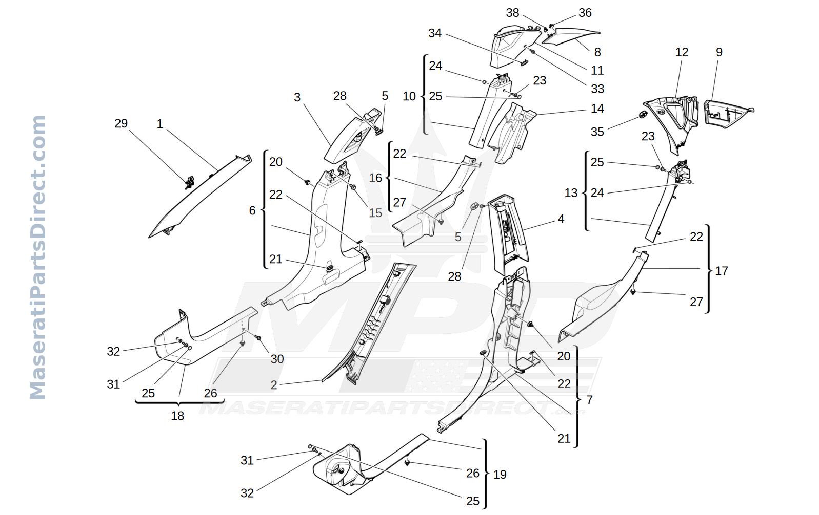 09.44 - 2 - PASSENGER COMPARTMENT B PILLAR TRIM PANELS AND SIDE PANELS Diagram