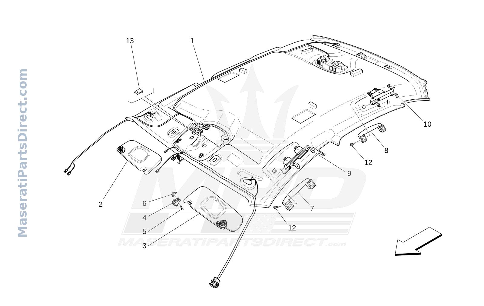 09.45 - 1 - ROOF AND SUN VISORS Diagram