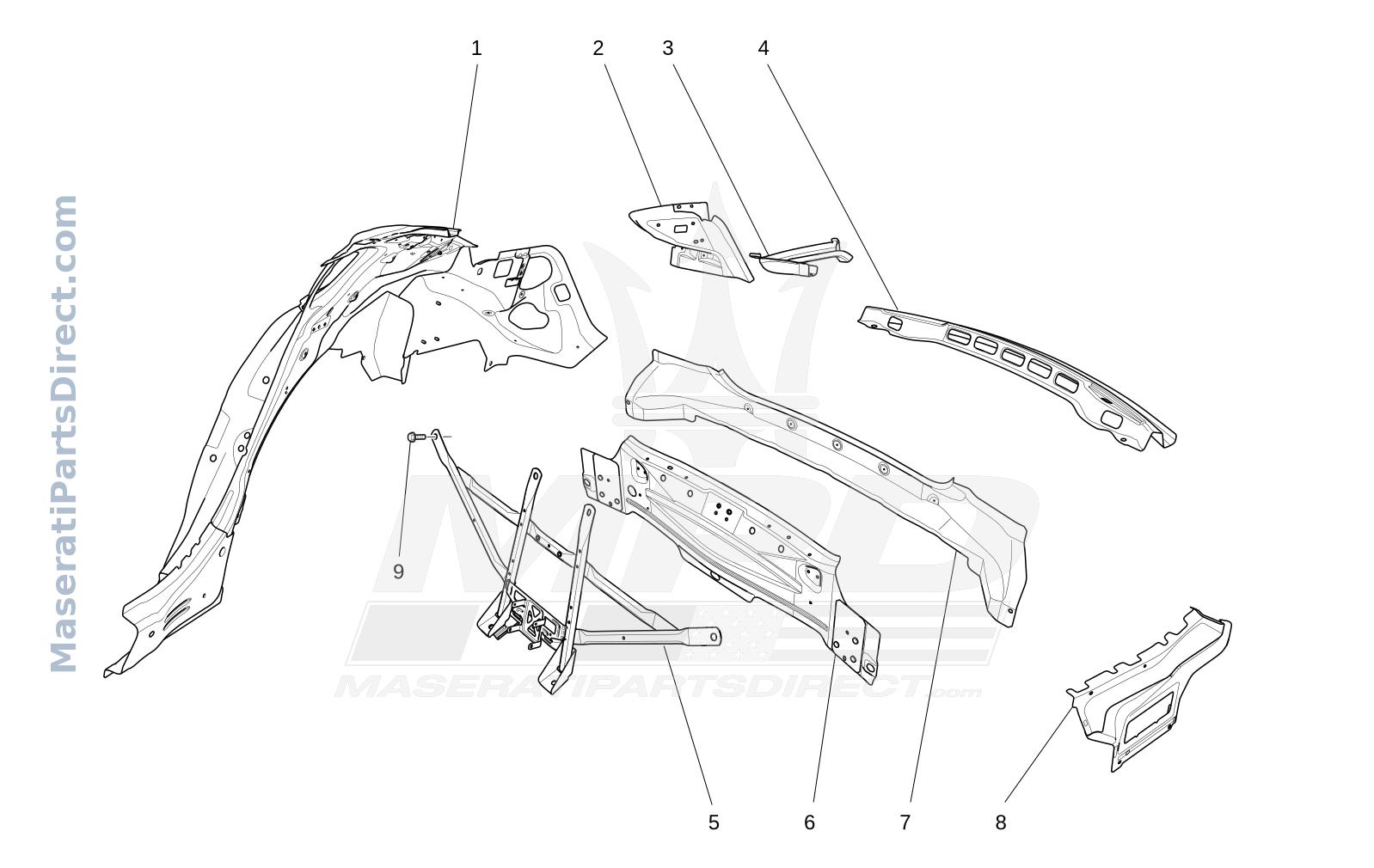 09.02 - 1 - BODYWORK AND REAR OUTER TRIM PANELS Diagram
