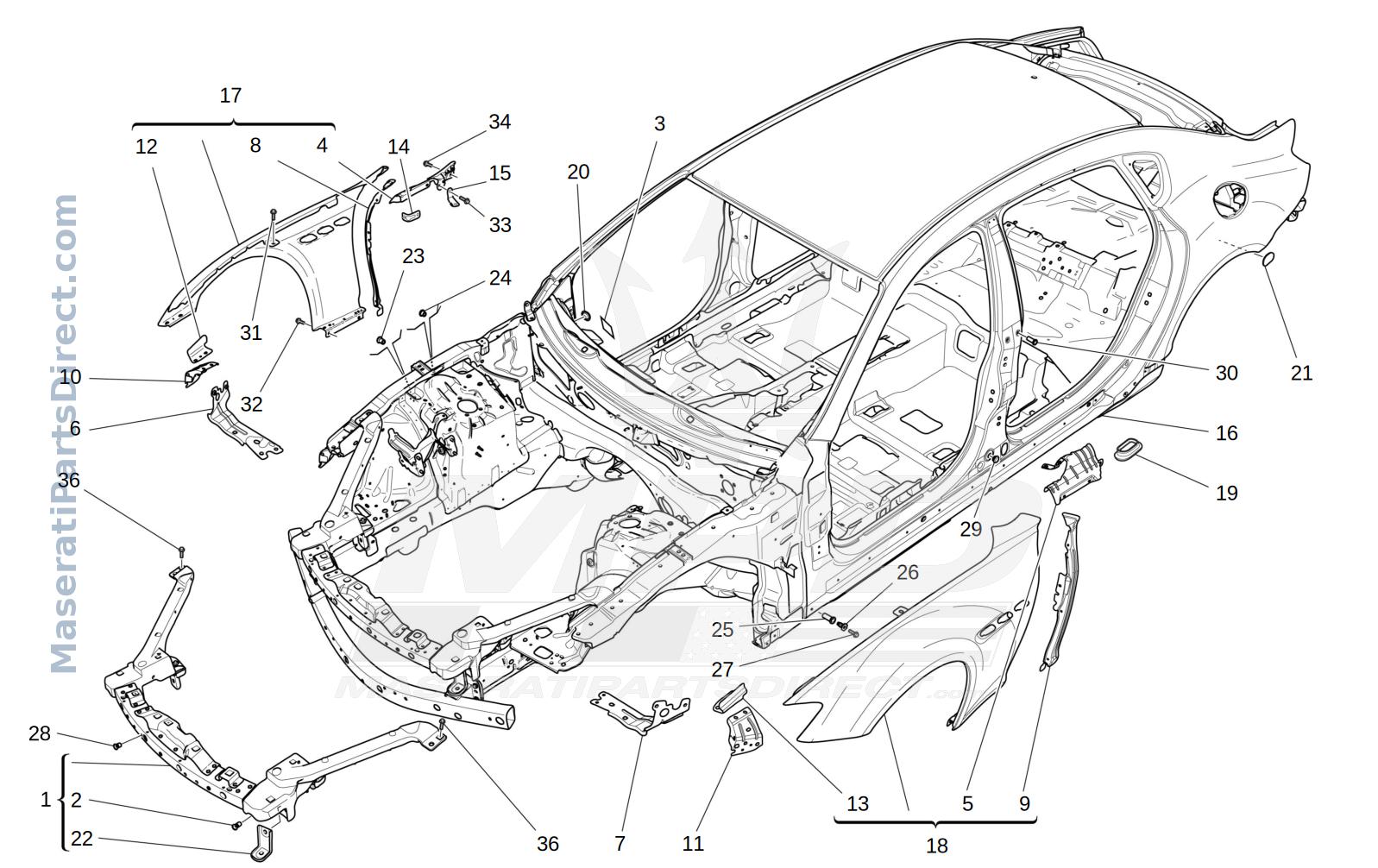 09.00 - 1 - BODYWORK AND FRONT OUTER TRIM PANELS Diagram