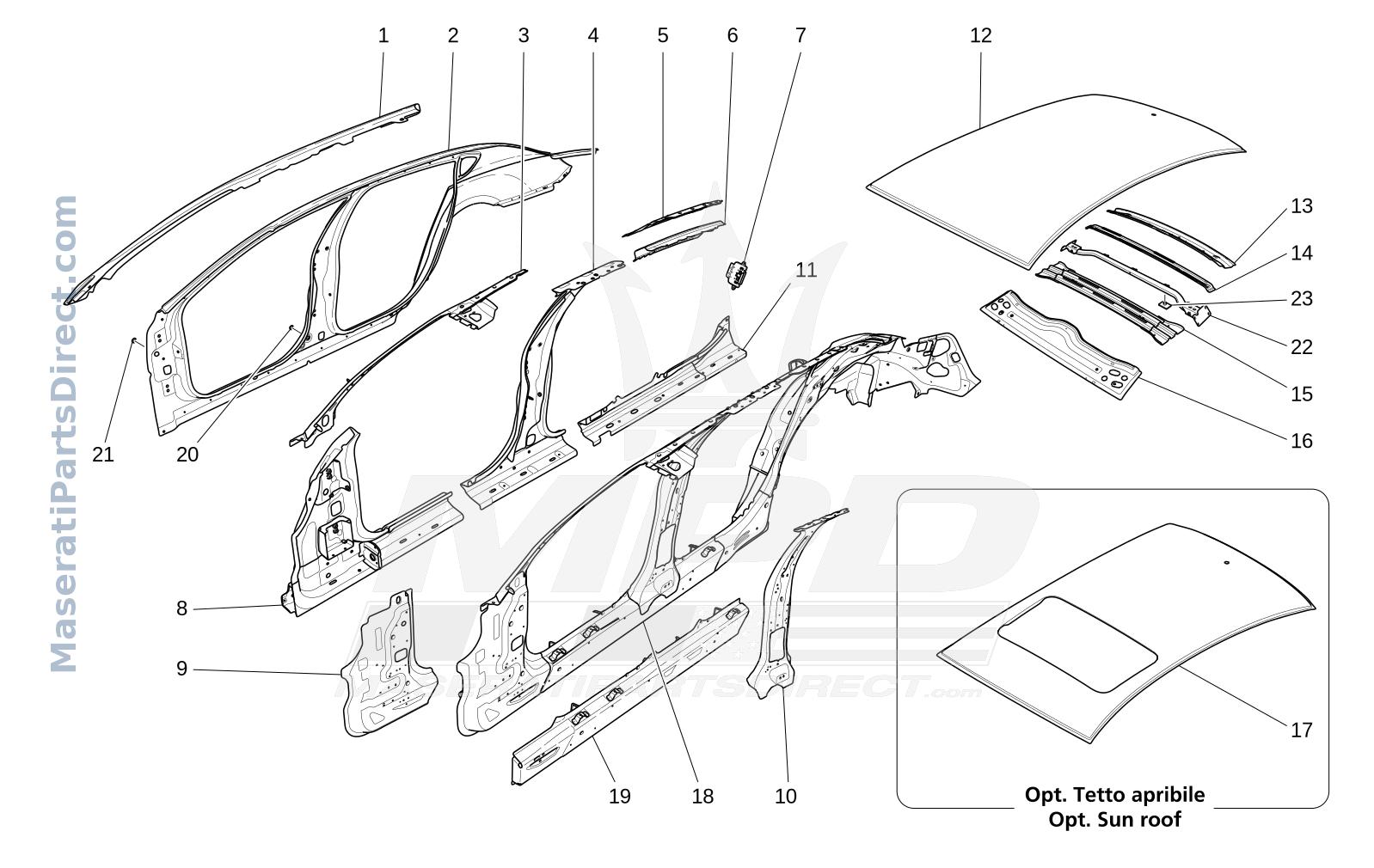 09.01 - 1 - BODYWORK AND CENTRAL OUTER TRIM PANELS Diagram