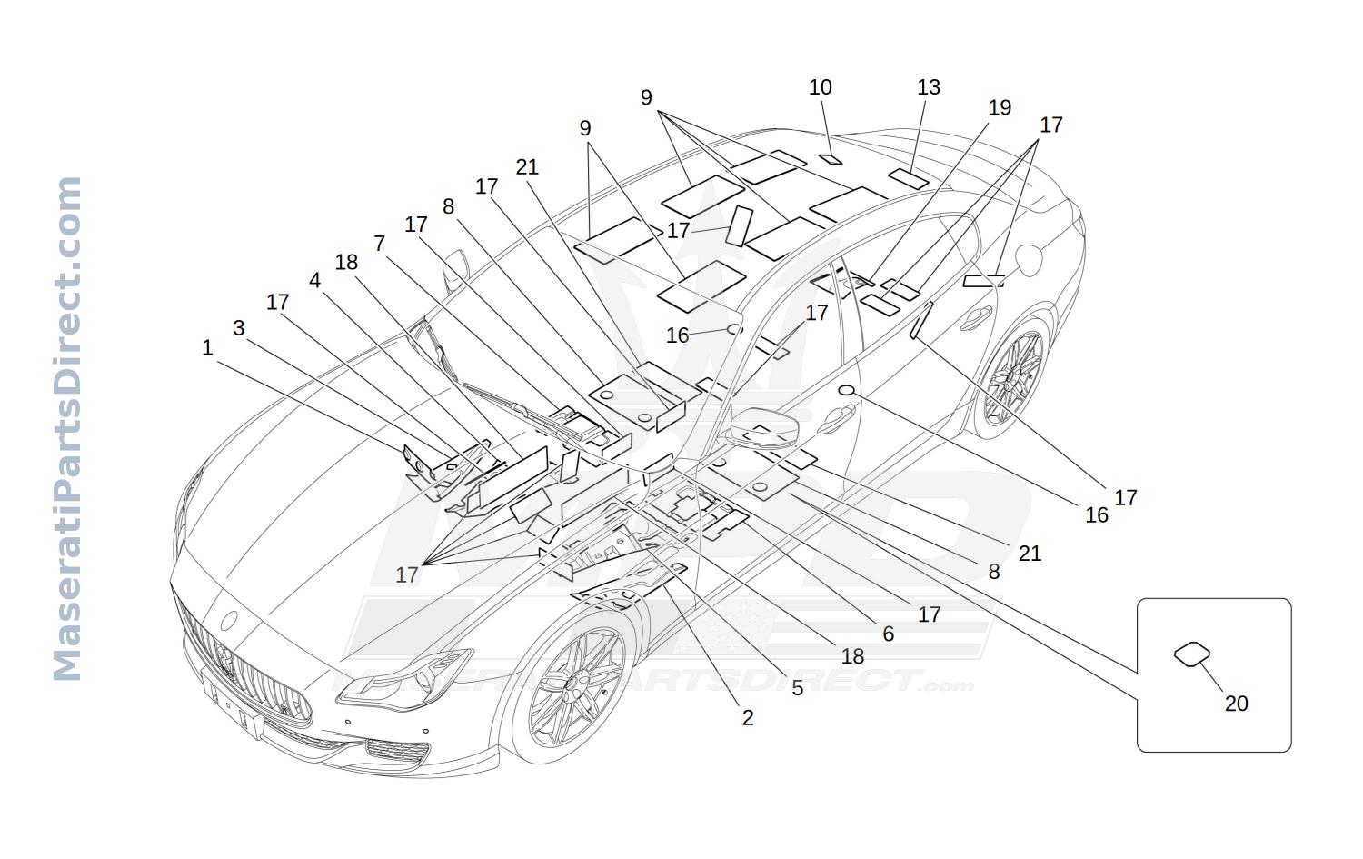 09.62 - 3 - SOUND-PROOFING PANELS INSIDE THE VEHICLE Diagram